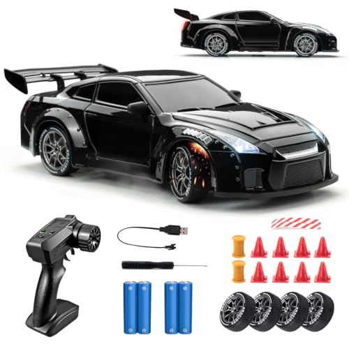 RC Drift Car, Black 1/24 Remote Control Drift Car for Adults Kids | 4WD 20KM/H High-Speed Widebody Design RC Sports Cars with LED Lights, Extra Tires, Vehicle for Boys Beginner Indoor Outdoor - color: Black 15