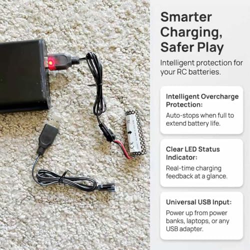 2 Pack 3.7V Lithium Battery Charger Cable, 3.7 Volt USB Charger Cable with SM-2P Plug for RC Car Battery, Mini RC Cars, Boats, Trucks, Toys