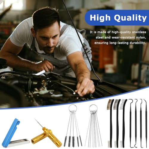 7 Pcs Carburetor Cleaning Kit, Includes 3 Double-headed Brush 23 Needles 5 Nylon Brushes 1 Scraper and 4 Cleaning Hooks for Motorcycle Moped Welder Carb Spray Gun