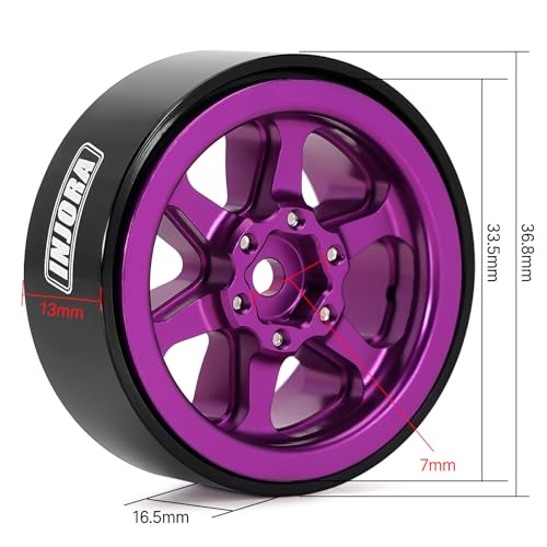 INJORA 1.3 Aluminium Beadlock Wheel Offset -4.05mm for 1/24 1/18 RC(Purple) - color: Purple