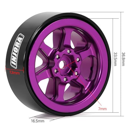 INJORA 1.3 Aluminium Beadlock Wheel Offset -4.05mm for 1/24 1/18 RC(Purple) - color: Purple