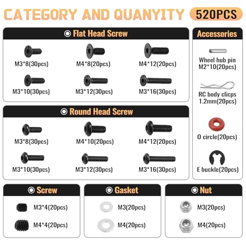 RC Car Tool Kit - Screwdriver Set (Flat/Phillips/Hex/Nut), Screws Kit, Pliers, Wrench, Repair Tools for 1/8 1/10 RC Cars, Compatible with Traxxas Arrma Axial Redcat