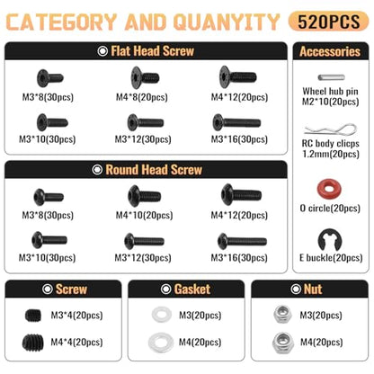 RC Car Tool Kit - Screwdriver Set (Flat/Phillips/Hex/Nut), Screws Kit, Pliers, Wrench, Repair Tools for 1/8 1/10 RC Cars, Compatible with Traxxas Arrma Axial Redcat