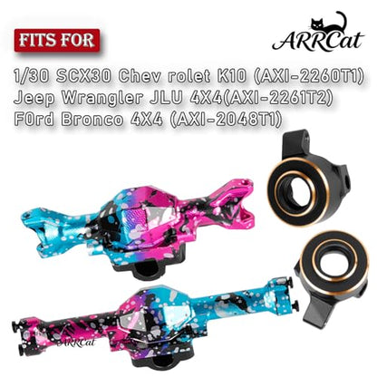 Aluminum Portal Axles & Brass Weights Steering Knuckles Upgrades Part for 1/30 SCX30 Chev rolet K10/Jeep Wrangler JLU 4X4/F0rd Bronco 4X4,Axle Housing & Knuckles Hub Weight,Colorful(Pink Blue)