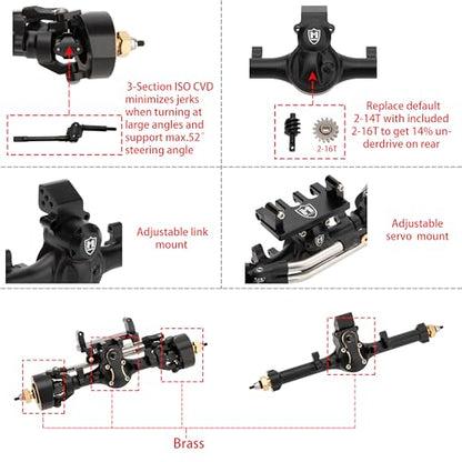 MEUS RACING 5mm ISO V2 SCX24 Axles with 3-Section CVD for Axial 1/24 SCX24 RC Crawler (Black) - color: Black
