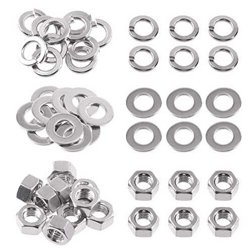 Swpeet 30Pcs Metric 304 Stainless Steel M16 Hex Nuts and M16 Flat Washers with Split Lock Washers Assortment Kit, Coarse Thread Hexagon Nut for Home Automotive Shop Use - size: M16 Hex Nuts & Washers