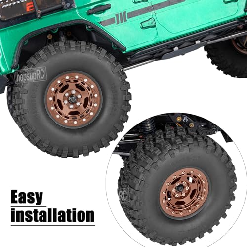 2.2in Aluminium Wheels&Wheel Rim Tires Beadlock Wheel&Wheel Hub Rim Upgrades Part for 1/10 SCX10 SCX10II SCX10III 90046 TRX4 D90.4PCS(135 * 55MM),Bronze - color: Bronze(4pcs）