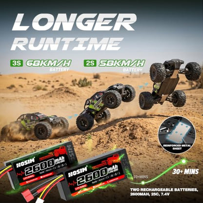 Hosim 1/10 Fast Brushless RC Cars for Adults & Boys 68+ KM/H | Off-Road 4X4 Remote Control Car, RTR Monster Truck, Waterproof All Terrain Hobby RC Truck Toy Gift with Two 2600mAh Lipo