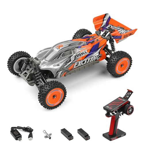 GoolRC WLtoys 124010 RC Cars for Adults, 1:12 Scale Remote Control Car, 4WD 55KM/H High Speed RC Racing Car, 2.4GHz All Terrains Off Road RC Buggy Trucks with 2 Batteries (Orange)