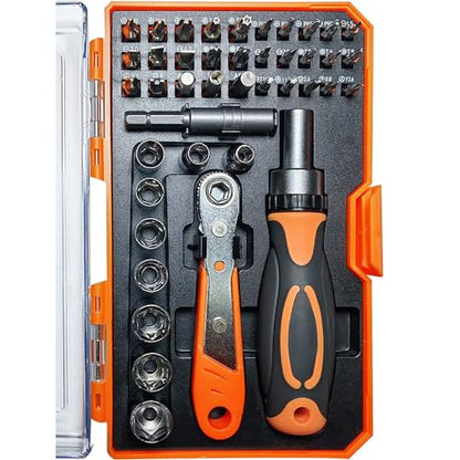 42 in 1 Ratcheting Screwdriver Set, Ratchet Wrench | Cr-V Steel, Rotatable Ratchet Handles ＆ Storage Case, Household Repair Tool Kits for Bike - style: 42pcs Ratchet Screwdriver