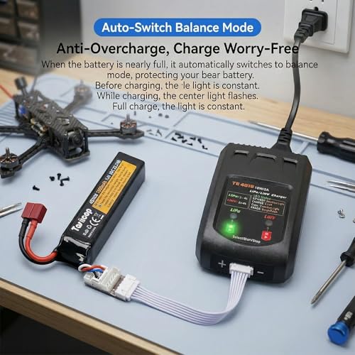 18W Fast LiPo Battery Charger, 2S 3S 4S RC Balance Charger Compatible with 7.4-14.8V LiPo & 8.7-17.4V LiHV Batteries, XH3P XH4P XH5P Connectors for FPV Drones, Airsoft Guns, RC Vehicles - size: LiPo Battery Charger