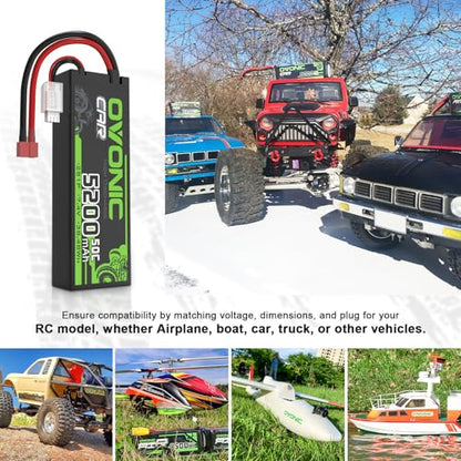 OVONIC 2s Lipo Battery 5200mAh 7.4V Lipo Battery with Dean-Style T Connector for Car Truck Boat Vehicles (2 Packs)