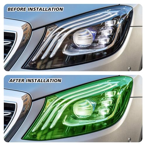 Tint Film for Taillight Headlight Fog Light, 12×48 Inches Vinyl Self-Adhesive Car Tail Light Tape, Brake Light Headlight Cover Protection Film Color Shiny Chameleon Sticker (Green) - color: Green