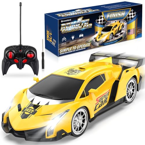 Growsland Remote Control Car, RC Cars for Kids 1:18 Electric Toy Car Hobby Racing Car Toys with Lights & Controller, Christmas Birthday Gift for 3 4 5 6 7 8 9 Year Old Boys Girls - color: Yellow