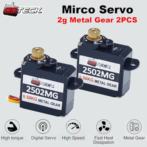 GOTECK 2PCS 2g Mini Servo, Micro Full Metal Gear Digital Servo,for RC Car Model Boat Fixed-Wing Helicopter Airplane Robot Toy - color: Gs2502mg
