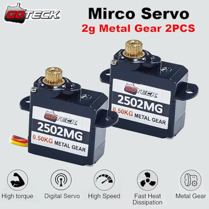 GOTECK 2PCS 2g Mini Servo, Micro Full Metal Gear Digital Servo,for RC Car Model Boat Fixed-Wing Helicopter Airplane Robot Toy - color: Gs2502mg