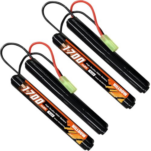 Hilldow 9.6V NiMH Airsoft Battery 1700mAh Rechargeable Battery with Mini TMY Plug RC Battery for Airsoft Guns(2 Pack)