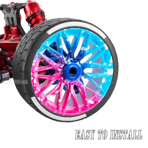 RC Wheels and Tires for 1/7 Felony 6S BLX,RC Highway Wheel Rubber Tires,4PCS RC Drift Car Highway Tires Road Soft Tires,Blue Pink - color: Blue Pink - (4pcs Highwaytires)