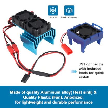 VXL‑3s ESC Cooling Fan and Motor Dual Fan Set Kit Aluminum Heatsink for Traxxas Slash/Stampede/Rustler/Hoss 4x4 VXL, Velineon VXL‑3s System