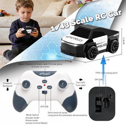 Remote Control Car Cyber-Inspired Rc Cars Toys with Drift Spray Lights Sound Automatic Follow 2.4GHz Rc Truck Toys for 3+ Boys Pet - color: Black