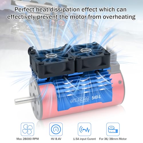 30mm RC Motor Cooling Fan and Dual Fans with Heatsink Compatible with RC 1/8 1/10 Scale Car 3650 3660 3670 Motor (Blue) - style: Blue-Dual Fan for 36mm motor