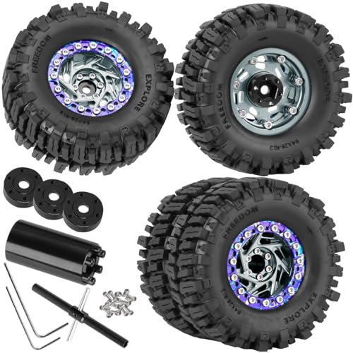 1.3 Dually Beadlock Wheels Tires for RC Crawler Car 1/18 TRX4M Ascent-18,1/24 SCX24 FCX24,RC Off Road Buggy Rally Truck Wheel and Tires,Adjustable Offset Wheels,7mm Hex Rim,Titanium Purple - color: Titanium Purple - (4Pcs 1.3 Beadlock Tires)