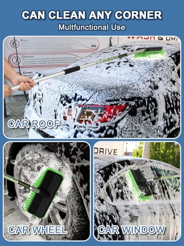 59" V-Shaped Car Wash Brush with Long Handle Snow Sweeping Brushing Adopts Soft Bristle Design Not Floating Hair Suitable for Detail Cleaning Tires Roof SUV RV MPV Truck Camper Indoor Outdoor Window