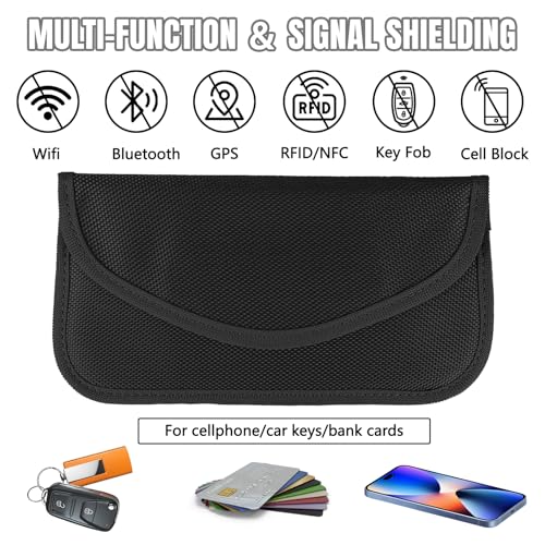 2PCS Faraday Bag for Phones and Car Keys, Keyless Entry RFID Signal Blocking Bag Key Fob Protector, Anti-Theft Faraday Pouch for Cell Phone Privacy Protection, Signal Shielding (Black) - color: Black
