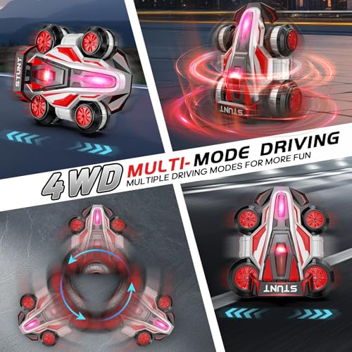 Remote Control Stunt Car, High Speed Drift Deformation RC Car with LED Lights, 2.4GHz Controller, Red Toy Vehicle for Kids Ages 4-16 - color: Red