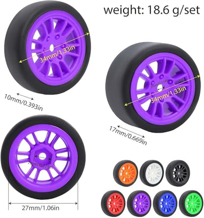 4PCS Pre-Glued On-Road Drift Racing Smooth Rubber Tires and Wheel Rims Set 7MM Hexagon for 1/24 Losi Micro-B RC Car Upgrades Parts (12Spoke-Blue) - color: 12spoke-blue