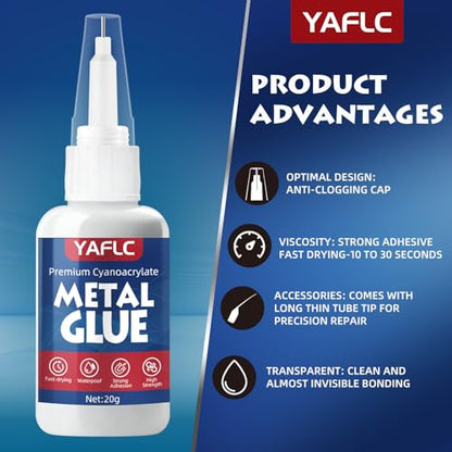 Metal Glue, Liquid Super Glue for Metal 40g | Thick CA Glues for Stainless Steel Aluminum DIY Crafts and Repairs,Fast Drying Permanent Professional Cyanoacrylate Adhesives - style: Metal Glue