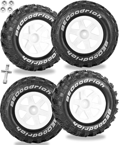 RC Wheels and Tires Off-Road Buggy Tires for 1/12 1/14 1/16 RC Off Road Monster Truck E-REVO Summit REDCAT HPI SAVAGEGT-2XS Volcano-16,1/12 1/14 1/16 Wheels Tires Set Pre-glued,White - color: White(4pcs)