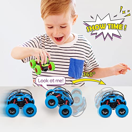 LODBY Monster Trucks Toys for Boys - Toddler Push and Go Truck Race Cars for Kids Party Favors Ages 2-4 3-5, Flip Stunt Car Toys for 2 3 4 5 6 Year Old Boy Birthday Gifts - style: Flame