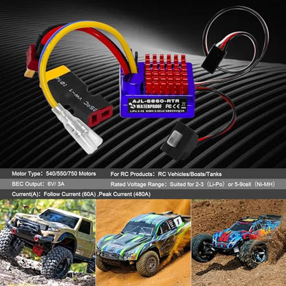 GOUPRC 60A Brushed ESC Electronic Speed Controller Waterproof for 1/10 RC Car RC Boat for use with 540/550 Motors - style: 60A Blue