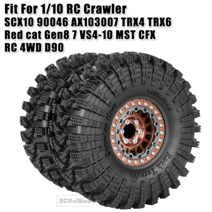 RC 1.9" Beadlock Wheels and Tires for 1/10 RC Crawler SCX10 90046 AX103007 TRX4 TRX6 VS4-10 Red cat Gen8 7 MST CFX RC 4WD D90,Dually 1.9 Beadlock Wheels Aluminum Rims Rubber Tires,Bronze - color: Bronze(4pcs)
