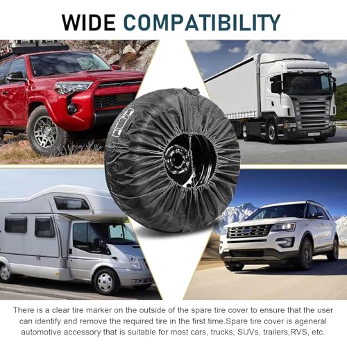 Car Spare Tire Cover, Waterproof Anti-scratch Oxford Cloth Protector with Adjustable Clip, Side Tool Pouch and Wider Handle Foldable Bag with Clear Marking, for 13" - 18" Tire (Black) - color: Black #Small