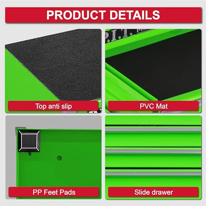 P.I.T. Mini Tool Box,Small Metal Toolbox Organizer with 5 Drawers,Green | 8.6"W X 4.6"D Cute Size,Q235 Steel,Magnetic Locking Mechanism,PVC Drawer Liners - color: Green, size: 5-Drawer