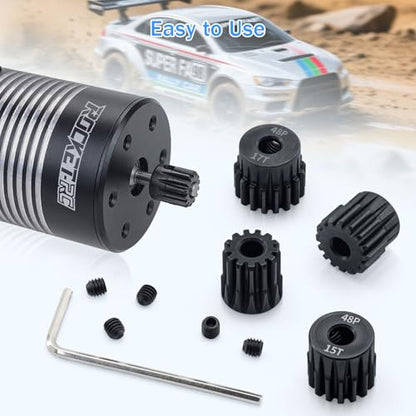 Surpass 48P Pinion Gear Set Hardened 13T 14T 15T 16T 17T Pinion Gear 3.175mm Inner Hole fit for 1/10 RC Car with Screwdriver (5pack) - size: 13T 14T 15T 16T 17T