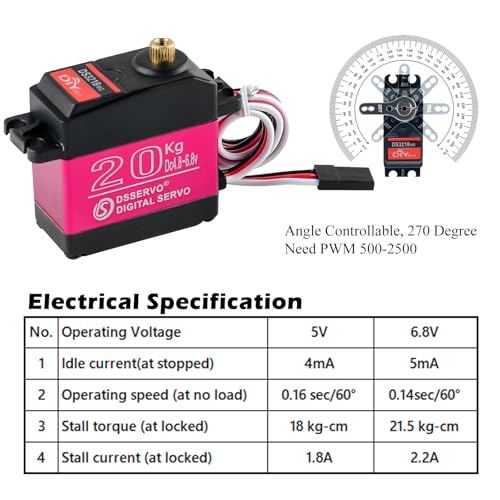 2PCS DS3218 20kg Servo 270 Degree High Torque Waterproof Servo Full Metal Gear with 25T Servo Horn 4.8-6.8V for 1/8, 1/10, 1/12 Baja RC Car Robotic Arm DIY Model - size: 2pcs 20kg 270°