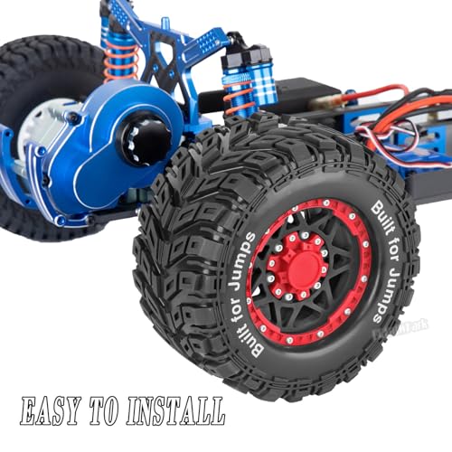 RC Truck Tires 12mm/14mm/17mm Hex RC Wheels and Tires for 1/10 Big Rock Granite Vortek/Stampede Rustler Hoss/L0s1 Rc 4wd,RC Monster Truck Car Wheel 4Pcs,Black Red - color: Black Red - (12mm/14mm/17mm Hex)