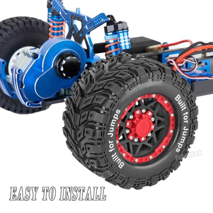 RC Truck Tires 12mm/14mm/17mm Hex RC Wheels and Tires for 1/10 Big Rock Granite Vortek/Stampede Rustler Hoss/L0s1 Rc 4wd,RC Monster Truck Car Wheel 4Pcs,Black Red - color: Black Red - (12mm/14mm/17mm Hex)