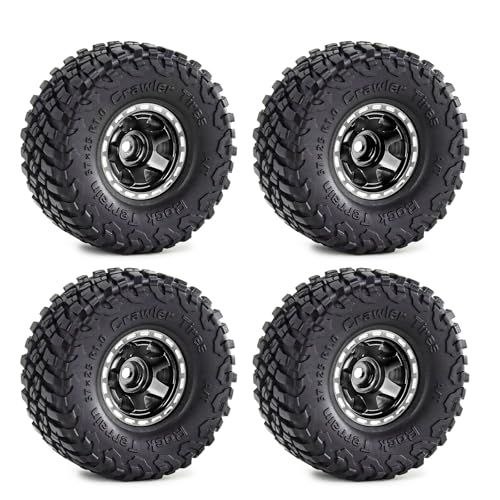 1.0 Beadlock Wheels and Tires Crawler Wheel Set for RC 1/24 Axial SCX24 Gladiator Bronco C10 Deadbolt AX24 FCX24 1/18 TRX4M Upgrade Parts (Style 1)