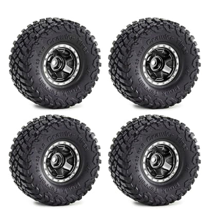 1.0 Beadlock Wheels and Tires Crawler Wheel Set for RC 1/24 Axial SCX24 Gladiator Bronco C10 Deadbolt AX24 FCX24 1/18 TRX4M Upgrade Parts (Style 1)