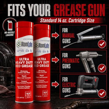 Ultra Heavy Duty Red Grease, 2-Pack of 14 oz Tubes | High Temp Waterproof NLGI# 2 Lithium Wheel Bearing Grease for Trucking, Automotive, Trailers, & Agricultral Equipment - size: 2-Pack