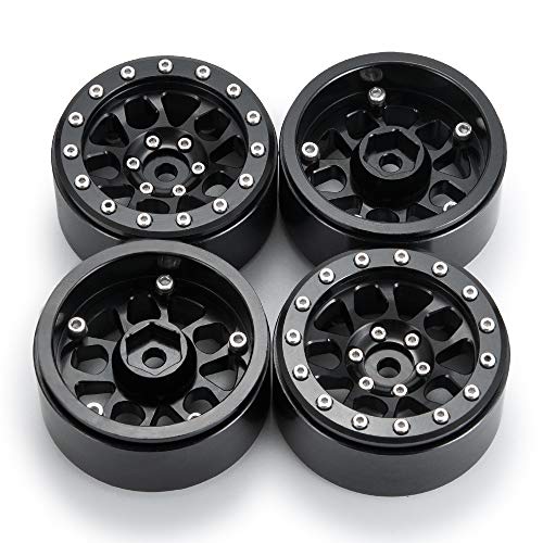 4PCS Metal 1.9" Heavy Duty Beadlock Wheel Rims for 1/10 RC Crawler Axial Scx10 II D90 TRX-4 Tamiya CC01 D110 SCX10 III AXI03007 (Black) - color: Black