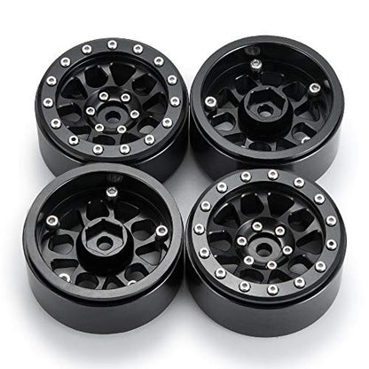 4PCS Metal 1.9" Heavy Duty Beadlock Wheel Rims for 1/10 RC Crawler Axial Scx10 II D90 TRX-4 Tamiya CC01 D110 SCX10 III AXI03007 (Black) - color: Black