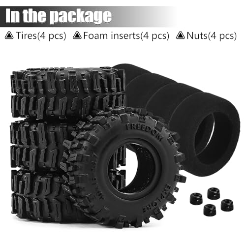 0.7" RC Crawler Cling on Tires, 40x16mm Aggressive Block Tread Soft Rubber Tires with Foam Inserts for Axial SCX30 Upgrades RC Rock Crawler Car Ford Bronco K10 Ascent-32, 4PCS(Style B)