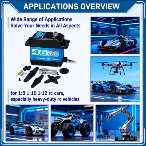 2 Packs Servo Motor 45KG High Torque Waterproof Digital Servo, 180 Degree Coreless Motor with Full Metal Gear and 25T Aluminum Arm for 1/10 Scale RC Car Truck Crawler Boat Robotic Arm DIY