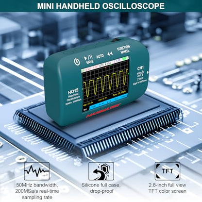 HANMATEK HO15 Handheld Digital Oscilloscope - 50MHz Bandwidth, 200MSa/s High-Precision Sampling, 2.8" TFT Display, USB Rechargeable, Signal Generator,Portable for Fieldwork - style: Professional 50 Mhz