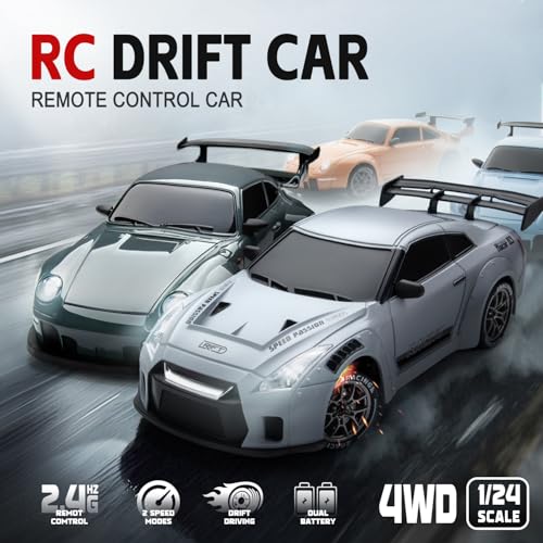1/24 4WD RC Drift Car, 2.4GHz 20KM/H High Speed Remote Control Racing Car with Drifting Tires, Gift for Kids Adults - color: White